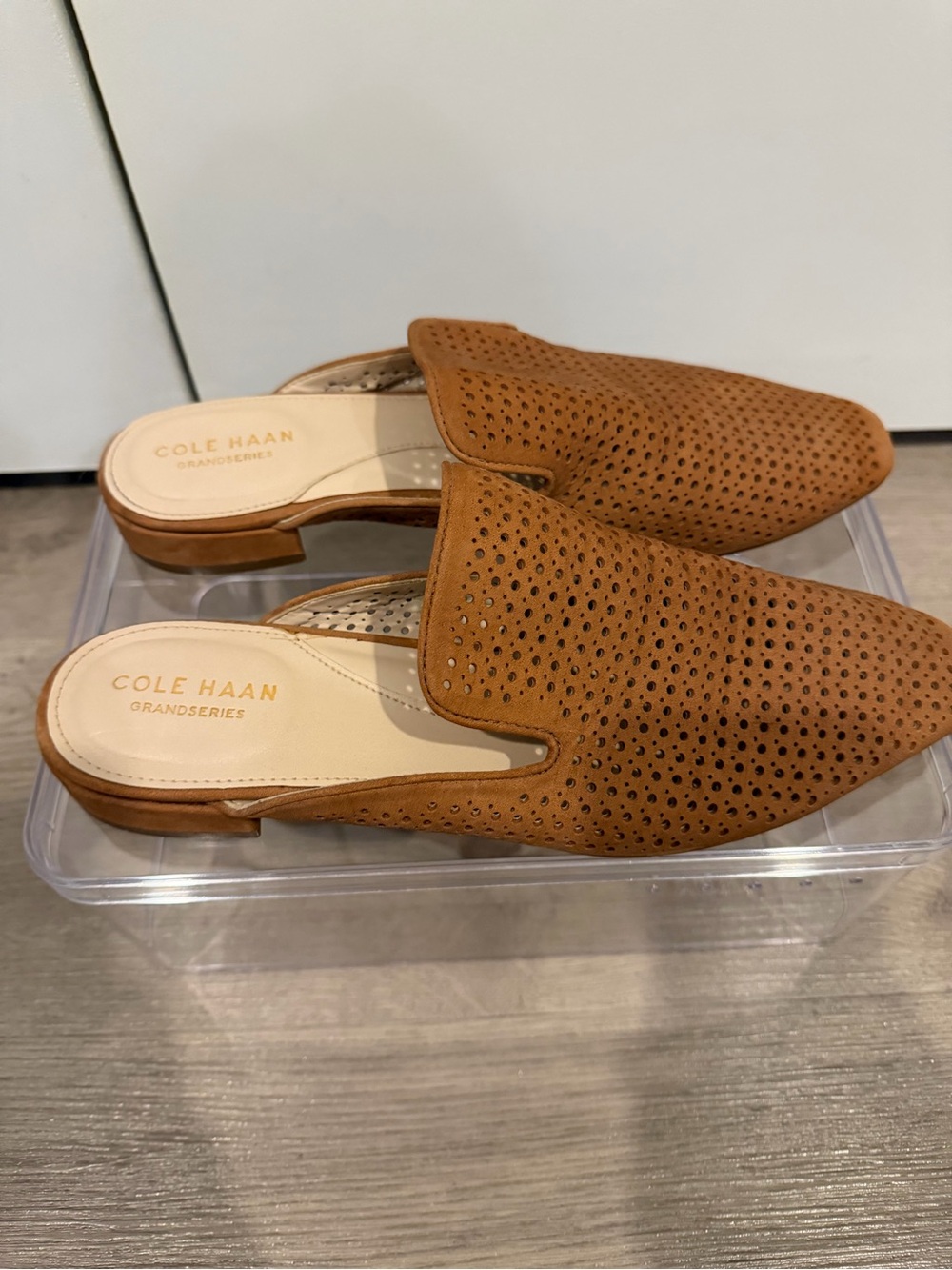 Cole Haan Tan Perforated Slip-On Mule Flats